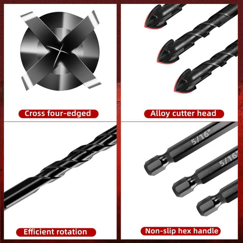 10 Piece Masonry Drill Bit Set Cemented Carbide Bits 3 16th To 1 2 Inch For Concrete Ceramics Glass And Brick Rust Resistant