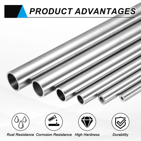 304 Stainless Steel Tube With 8mm ID And 12mm OD, 305mm Length, seamless round pipes displayed with advantages like corrosion resistance