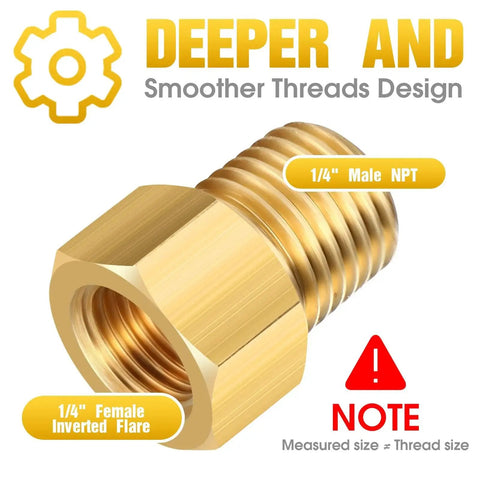 Propane Fitting Adapter Set 1/4 Inch NPT Male To 1/4 Inch Inverted Flare Female Brass Reducer Detail with Thread Design