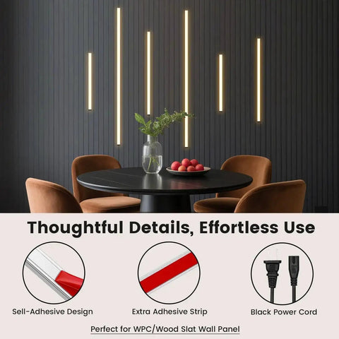 Six Light LED Recessed Wall Panel Lighting Kit For Wood Slat Walls DIY Friendly installation details and adhesive features