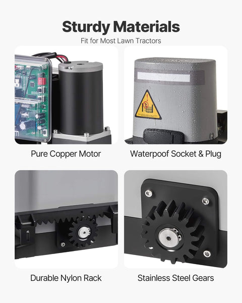 Components of Solar Sliding Gate Opener System With 280W Motor including motor, socket, nylon rack, and steel gears