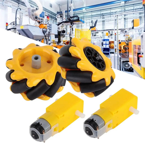 60mm Mecanum Wheel for Robotic Cars, yellow and black, compatible with TT geared motors, rubber coated for DIY projects in robotics education.