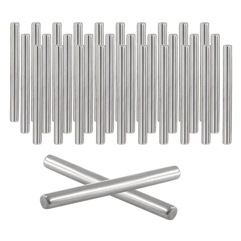 100 Pcs Stainless Steel Shelf Dowel Pins 2mm By 22mm for Cabinet and Furniture Replacement Hardware, cylindrical pegs shown in close-up
