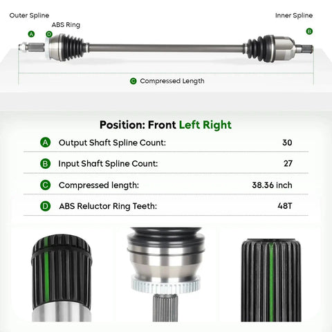 Front Right CV Axle Shaft Assembly For Sonata 2.4L 2015 2019 And Optima 2.4L 2016 2020 Gas Only Direct Fit Replacement With Bearings And Seals