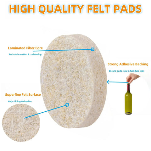 3/8 Inch Round Beige Felt Pads For Cabinets And Furniture Self Adhesive Floor Protectors close-up showing thick durable texture and adhesive backing.