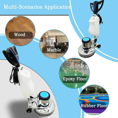 Beast 18 Inch Floor Scrubber And Polisher Pro Grade Multi Surface Cleaner with focus on wood, marble, epoxy, and rubber floors.