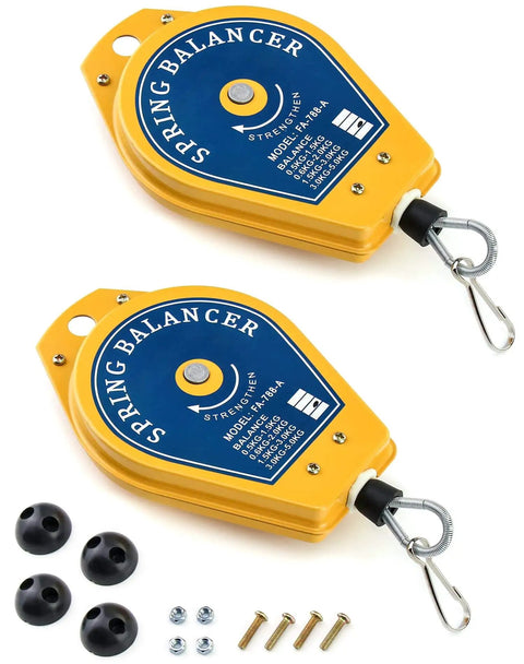 Heavy Duty Spring Balancer Set 2 Pack Retractable Tool Holder With Steel Cable And Alloy Hook Supports 3.3 To 6.6 Lb Load