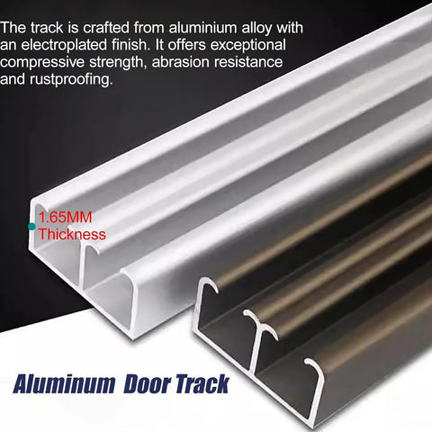 Aluminum door track showing 1.65mm thickness and finish for smooth sliding door systems.
