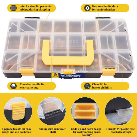 Grab And Go 3010 Piece Hardware Assortment Kit with organizing case showing interlocking lid and dividers