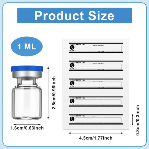 Threlaco 20-pack 1 ml sealed sterile glass vials with blue caps and 20 label stickers