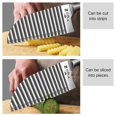 Stainless Steel Crinkle Cutter For Wavy Fries And Veggies, creating crinkle cut potatoes and slicing cucumbers