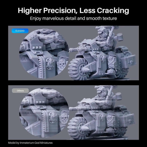 Detailed model printed with Water Washable Resin 2.0 For 405nm UV Curing, Low Viscosity, Higher Toughness, Black 2Kg, shown precision differences.