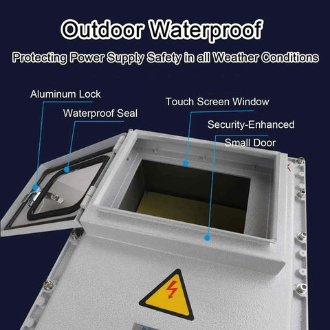 Outdoor Waterproof Cast Aluminum Junction Box Housing With Viewing Window IP66 Explosion Proof showing lock and touch screen window