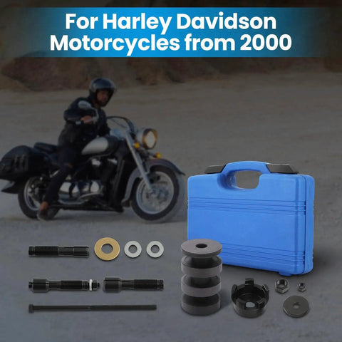 Wheel Bearing Removal And Installation Tool Kit VT102 for Harley Davidson 2000 and up motorcycles with case and components.