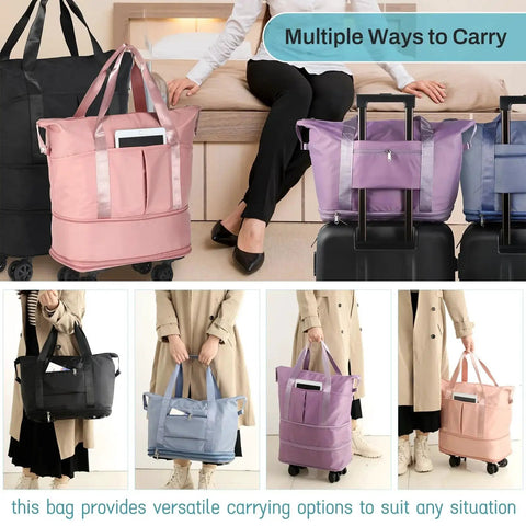 Rolling Duffle Bag With Wheels For Travel VOOWO Expandable Carry On Duffel with reinforced handles and multiple carrying options