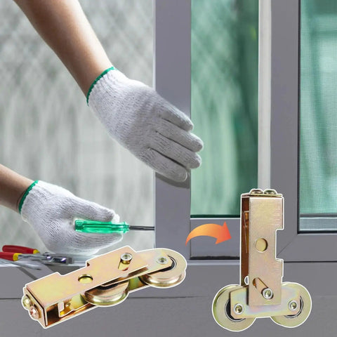 Replacement Kit For Sliding Door Rollers With 1-1/4 Inch Tandem Roller Assembly shown being installed in a patio door.