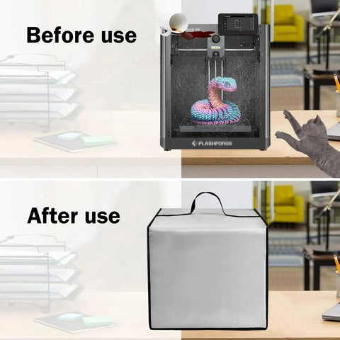 Before and after using Heavy Duty Waterproof Anti Static Nylon Dust Cover for 3D Printers on Adventurer 5M