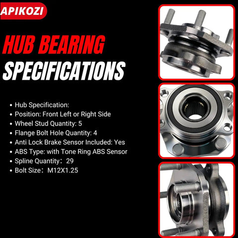 Front Wheel Hub And Bearing Assembly Fits Rogue 2014 2023 Qashqai 2017 2018 Rogue Sport 2017 2022 AWD FWD 5 Lug Bolt On Replacement