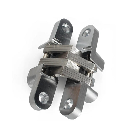 Hidden Door Hinge 0 to 180 Degree Opening Zinc Alloy Door Hardware Silver Small Size, smooth quiet operation, self concealed hinge.