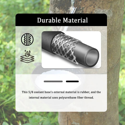Automotive heater hose, 5 ft long, 5/8 in ID rubber radiator hose with braided reinforcement and clamps