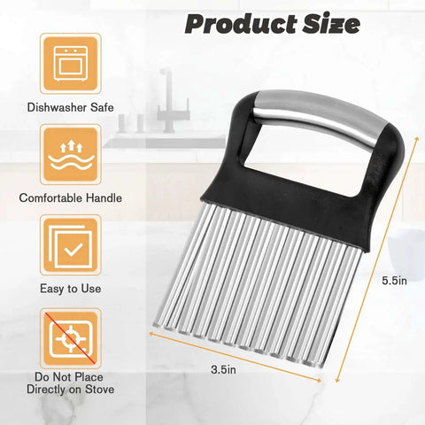 Crinkle Cutter For Veggies And Potatoes Large Waffle Fry Cutter With Built In Peeler Stainless Steel 304 Veggie Slicer 5.5x3.5" size