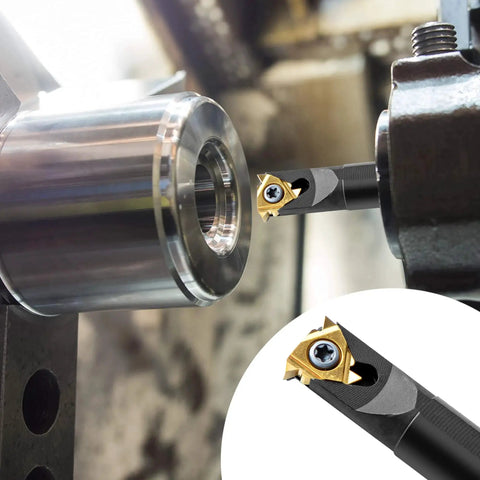 Metal Lathe Pro Grade Cutting Tool Set With One Half Inch And Five Eighth Inch Threading Bars, Ten Indexable Carbide Inserts, And Wrenches For Turning, Threading, And Boring On Lathe Machines Includes Internal 16IR And External 16ER Inserts used on machine