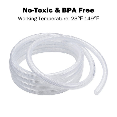 Clear braided PVC tubing, 1-inch ID, 25 ft long, heavy-duty flexible hose