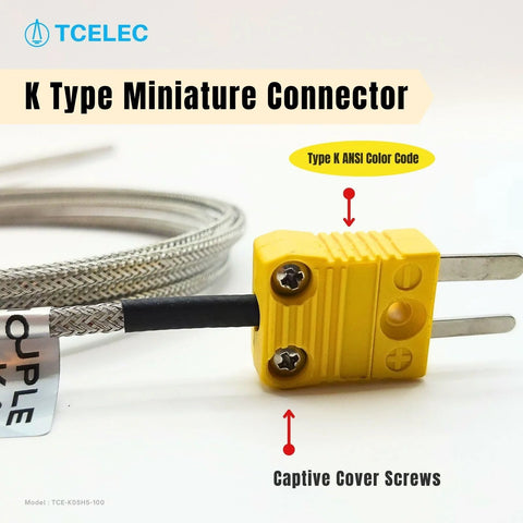 Amazon TCE-K05H5-100 K-Type miniature thermocouple connector, yellow plastic with captive screws