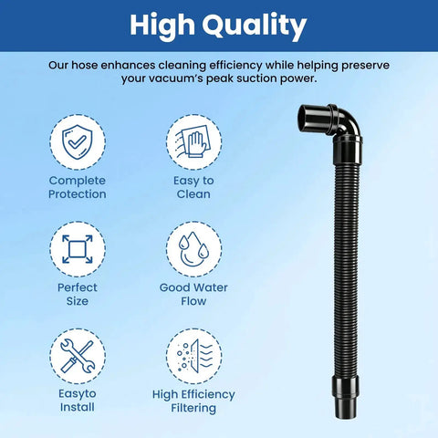 Static Dissipating Backpack Vacuum Hose With One And A Half Inch Cuffs, Sixteen Inch Length, Includes 90 Degree Elbow, Replacement Stretchable Hose