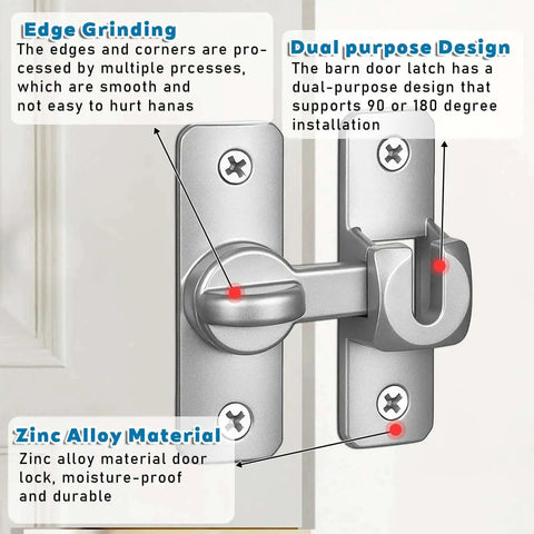 Two Pack Ninety To One Hundred Eighty Degree Barn Door Lock Flip Latch Hardware No Drill Punch Free Design Heavy Duty Security Sliding Gate Locks zinc alloy close-up