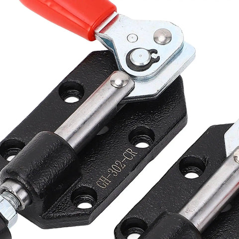 Two Piece Quick Release Toggle Clamp Set With Cast Iron Removable Base For Woodworking Jigs And Fixtures, close-up view