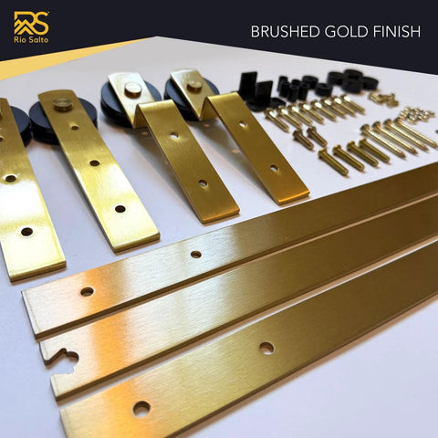 Brushed Gold 2 Door 60 Inch Mini Bypass Barn Door Hardware Kit Solid Metal Sliding Barn Door Track System No Fuss Easy Install
