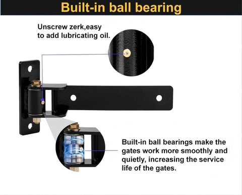 13 Inch Heavy Duty Gate Hinges Solid Carbon Steel 900 Lbs Capacity with Built-In Ball Bearings and Lubrication Port