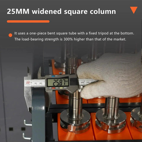 Measuring 25mm square column on Gray CNC Tool Storage Cart With CAT50 CAT40 Compatibility for tool stability and strength