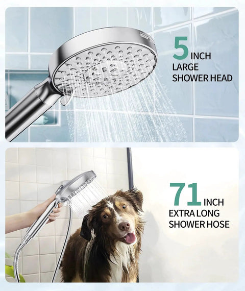 Filtered Shower Head With Handheld High Pressure 9 Spray Modes Softener Beads with large 5-inch head and 71-inch hose