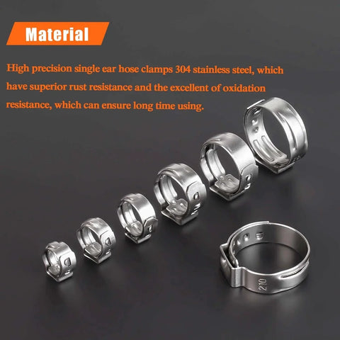50 Pieces 12.8 To 15.3 Mm 304 Stainless Steel Single Ear Hose Clamps Set For Plumbing Automotive And Industrial Use High Corrosion Resistance Durable Construction Easy To Install With Reliable Gripping Action