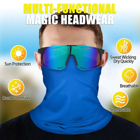 24 Piece Polarized Sports Sunglasses And Breathable Neck Gaiter Face Mask Set For Men Women Your Best Go To Outdoor Gear For Hiking Cycling Running Fishing Driving with blue mask and mirrored sunglasses