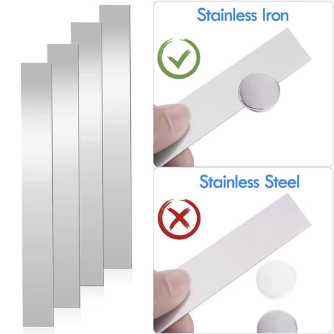 304 Stainless Steel Shim Stock Set 12 Inch Length, 1 Inch Width, 0.024 Inch Thick Metal Strips for Gap Filling shown in front and side view.