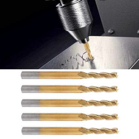 5 Piece Tungsten Steel End Mills With 3 Flutes CNC Milling Cutters for Hardwood Plywood Acrylic Plastic Fiber Resin and PCB
