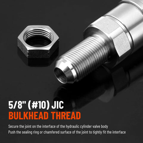 Hydraulic bulkhead fitting, 5/8" JIC, two-piece metal connector with hex nut