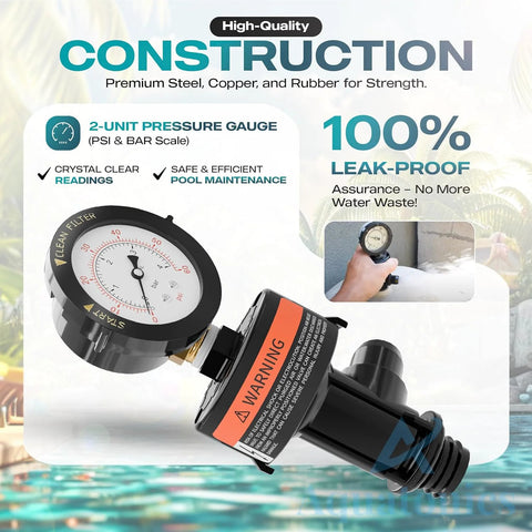 Pool valve and pressure gauge assembly: Aquatonics 98209800 with high-flow air relief valve