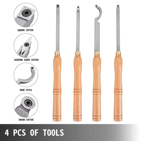 Durable Wood Turning Tools Set For DIY Hobbyists With Carbide Round Square Diamond Cutters And Comfortable Grip Handles 4 Piece Lathe Tool Kit By VEVOR