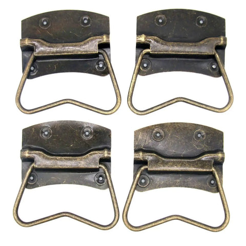 4 Pieces Vintage Style Lifting Handle Chest Pull With Distressed Antique Brass Finish, large durable iron hardware for boxes