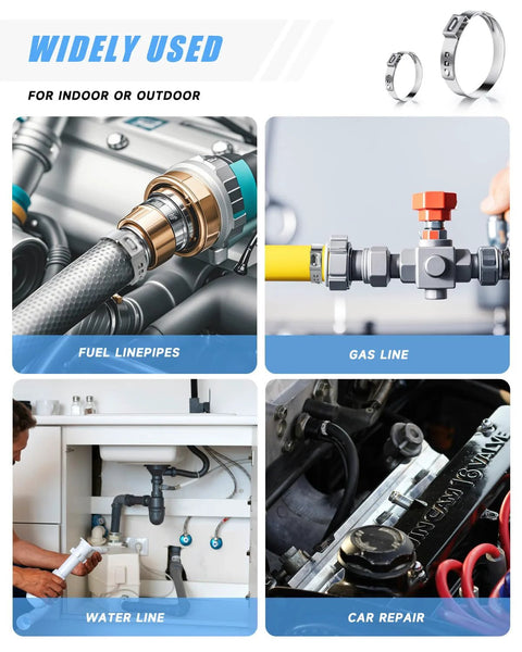 PEROMI 210-piece stainless steel single-ear hose clamp kit, 12 sizes (6-36.1 mm) for fuel, gas and water lines
