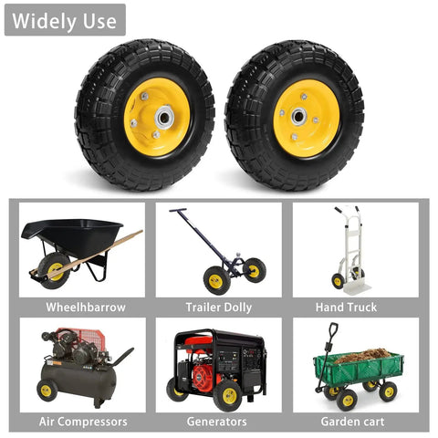 10 Inch Solid Rubber Wheel Replacement With 5/8 Inch Bearings And 2.1 Inch Offset Hub For Hand Trucks, Garden Carts, and Wagons