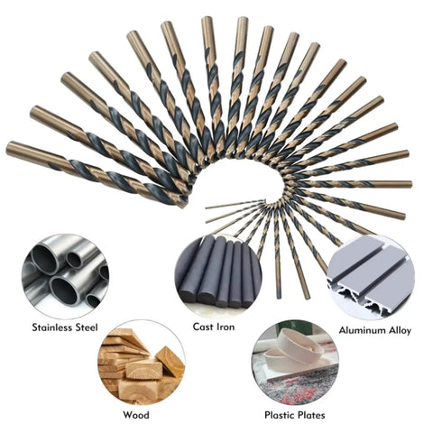 29 Piece Drill Bit Set With 135 Degree Tip High Speed Steel Black And Gold Finish For Metal Plastic And Wood In Metal Indexed Storage Case One Sixteenth To One Half Inch