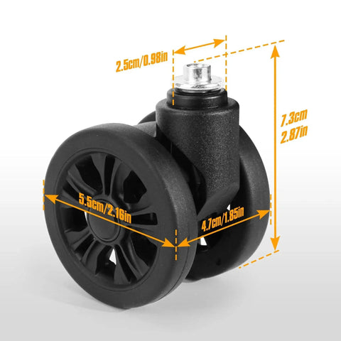 Universal Luggage Replacement Wheels With Brake System 360 Swivel For Travel Suitcases 55mm diameter, side view