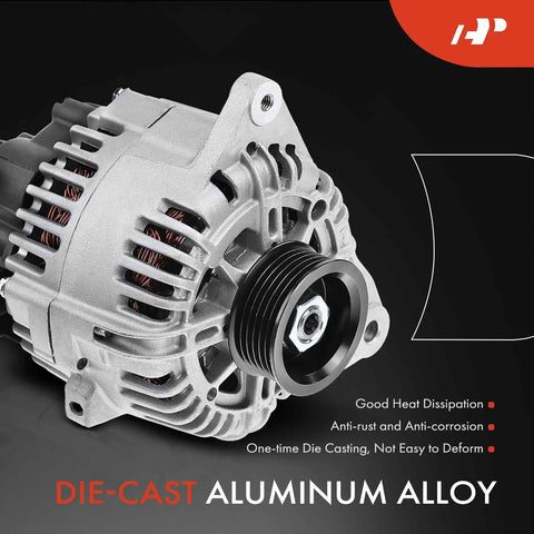 Premium 12V High Output Alternator For Hyundai And Kia V6 2.7L Engines With 6 Groove Pulley, die-cast aluminum alloy.