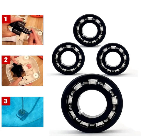 High Efficiency Turbine Bearing Replacement For Navigator Pool Vacuum Cleaners AXV055P 4 Pack installation process shown