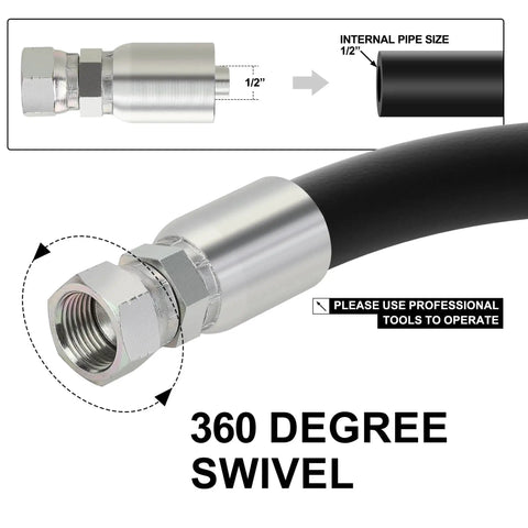 Rugged 1/2 Inch Hydraulic Hose Fittings Swivel JIC 37 Degree Female End For Single Wire Hose Crimp, showing 360-degree swivel.